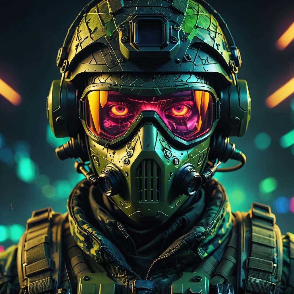 Futuristic Soldier in Night Vision: Double Exposure Portrait