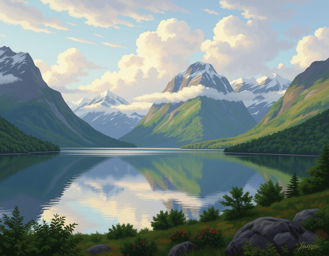 Majestic Landscape: Rolling Hills and Misty Mountains