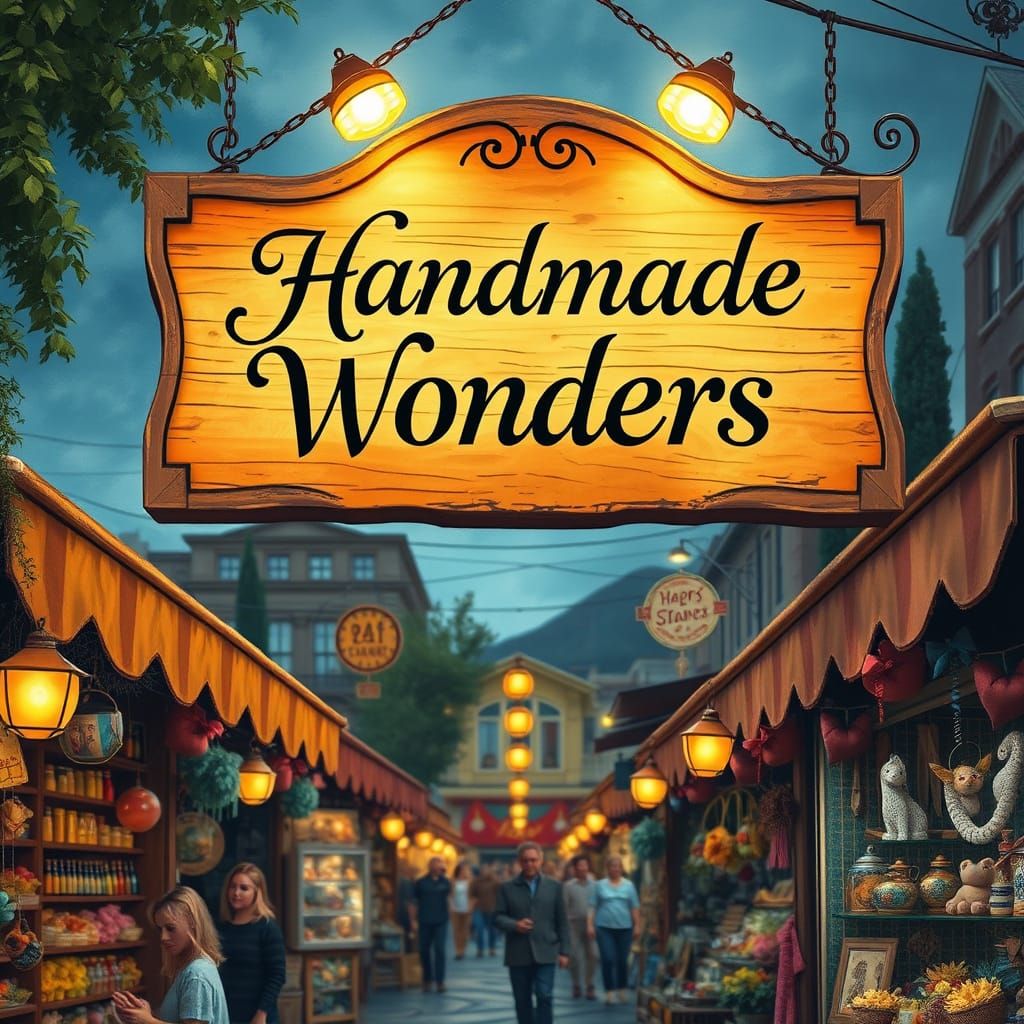 Romantic Late-Night Market Scene with Distressed Sign