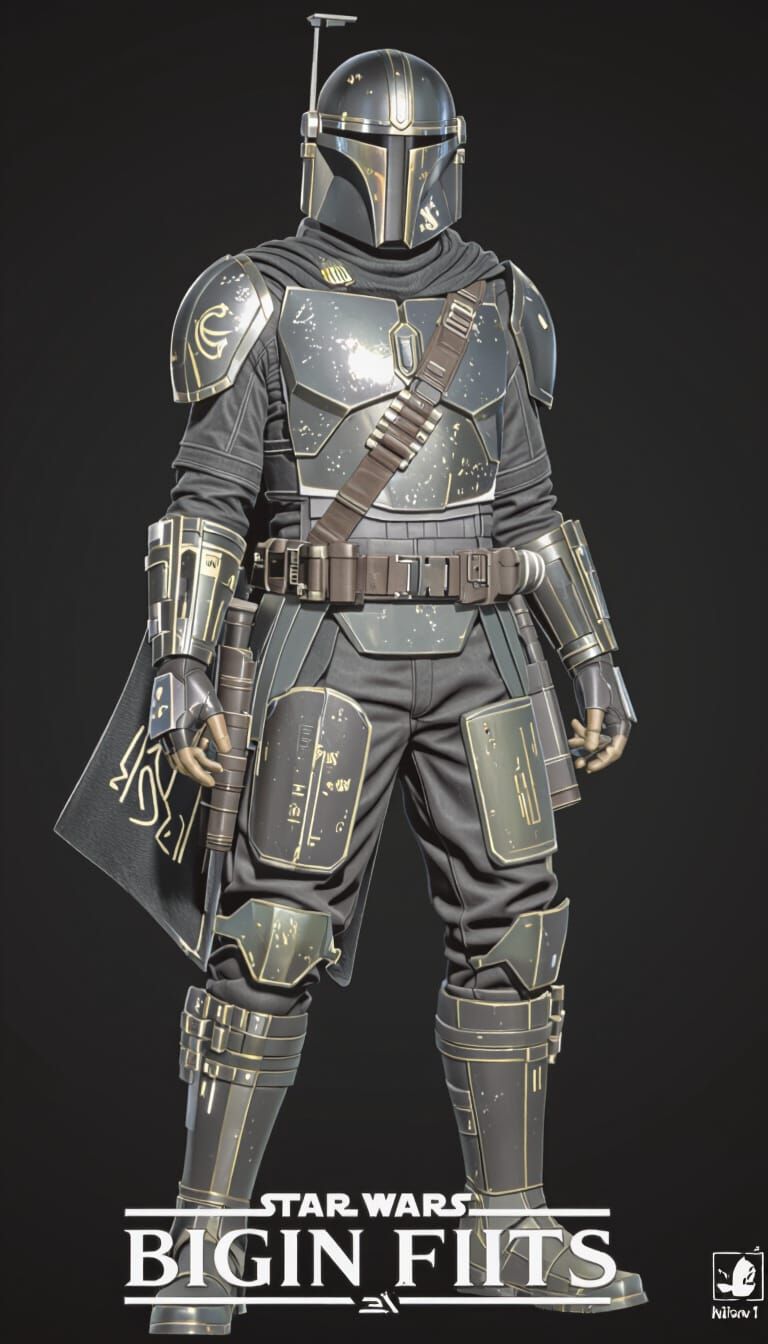 Mandalorian Warrior in Black and Gold Armor