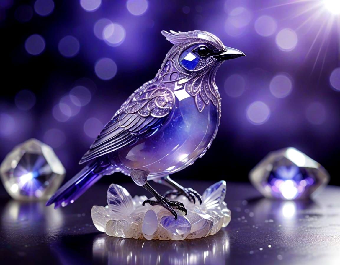 A Majestic Crystal Bird in Violet Splendor