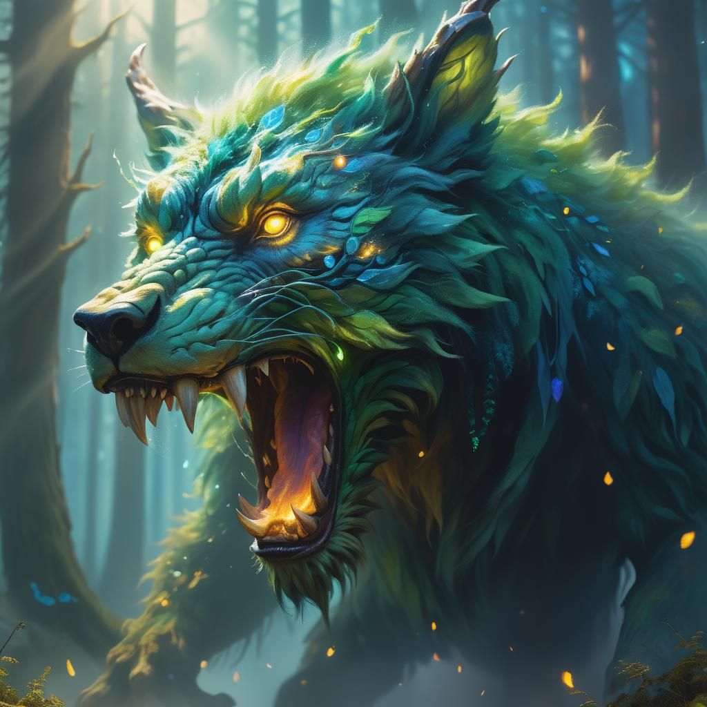 Ethereal Forest Beast in Electric Mist
