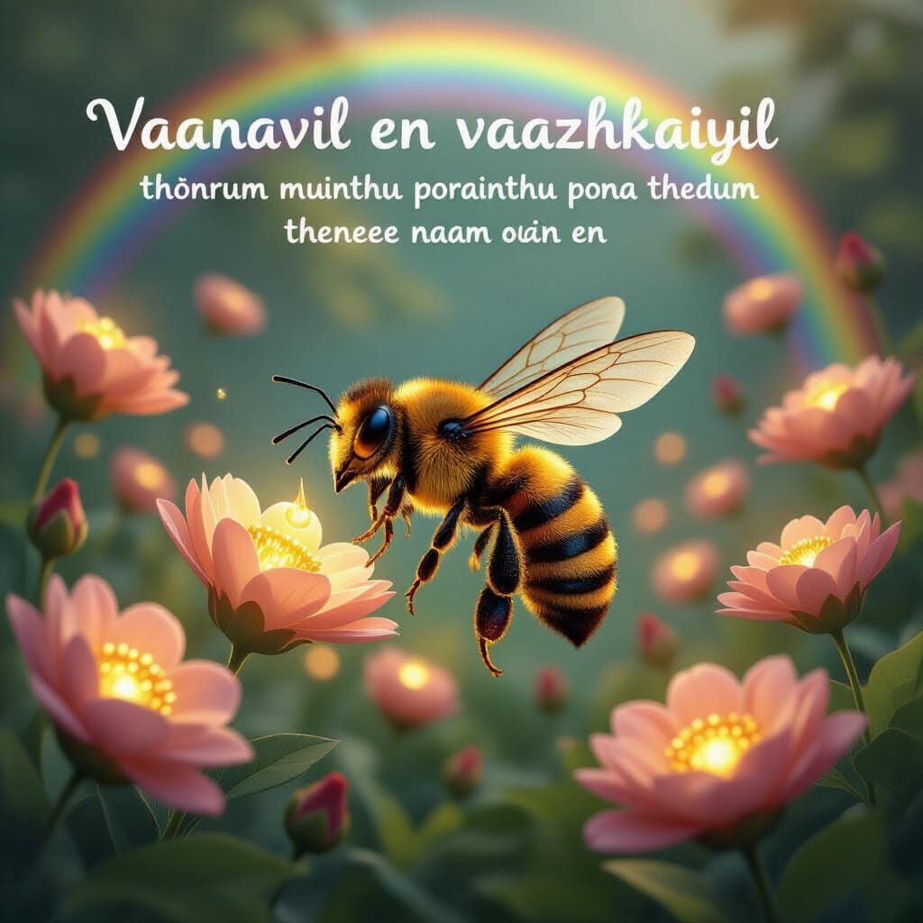 South Asian Man as Bee in Surreal Garden of Memories