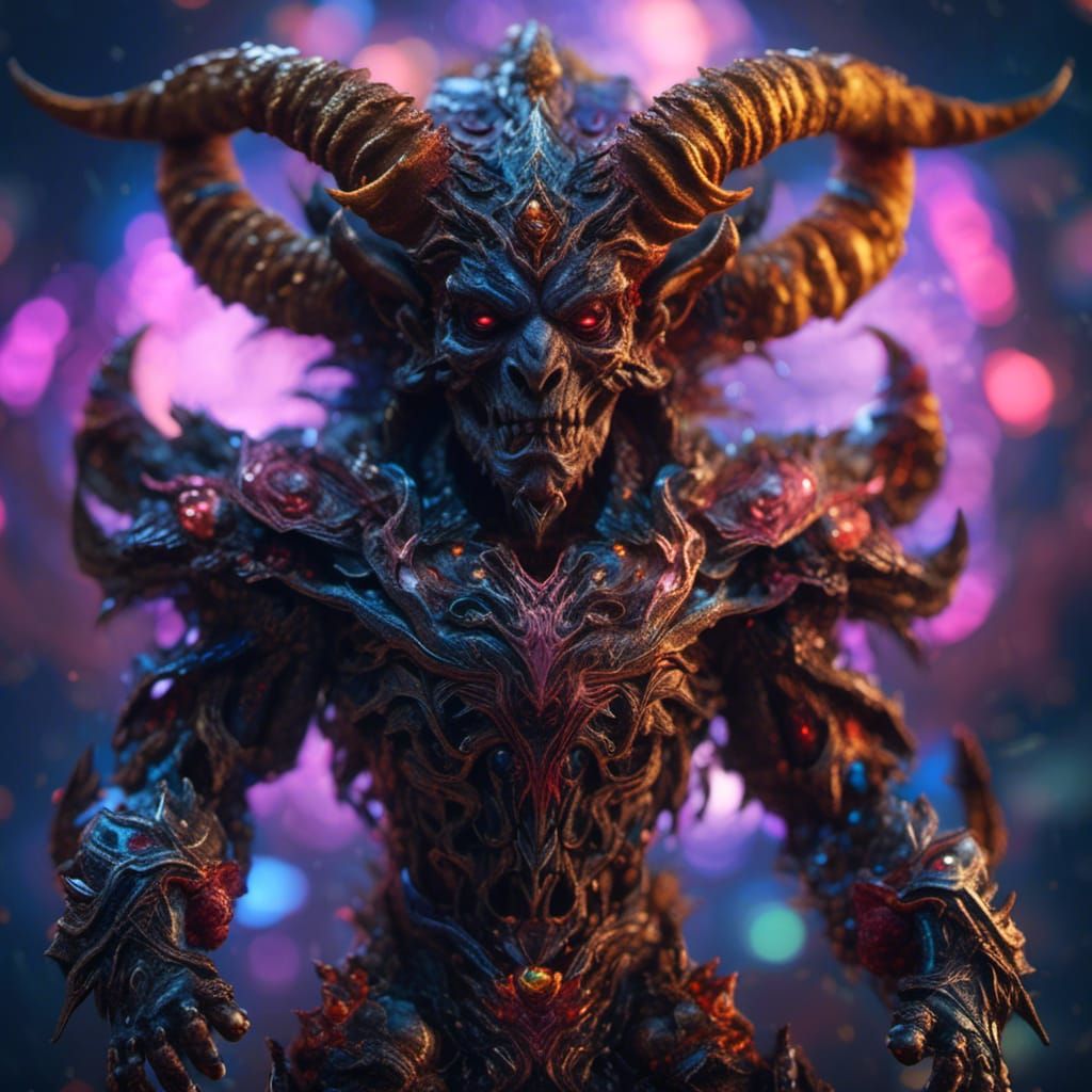 Cosmic Sinister Horned Demon in Hyperreal Style