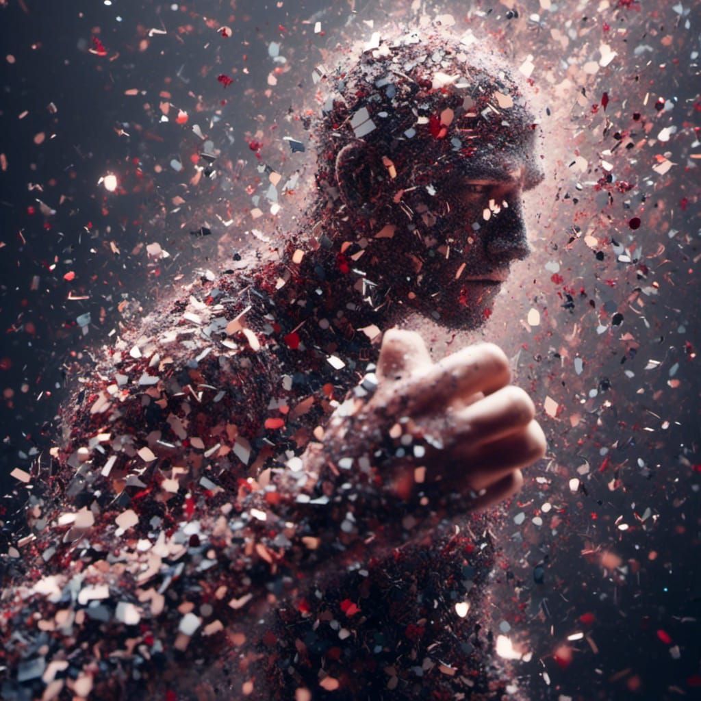 Man Shattering into a Thousand Pieces