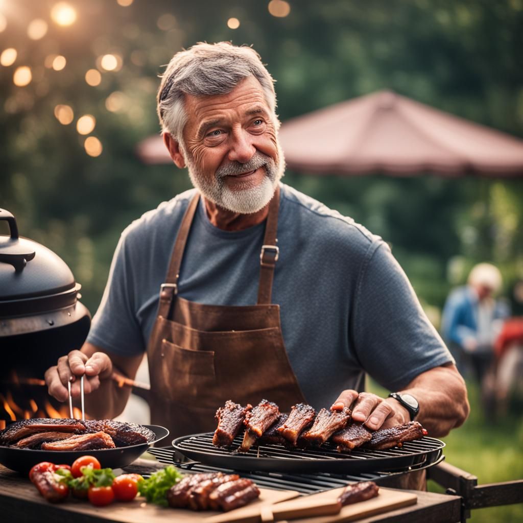 Barbecue Chef with Lamb Ribs, Realistic Photo