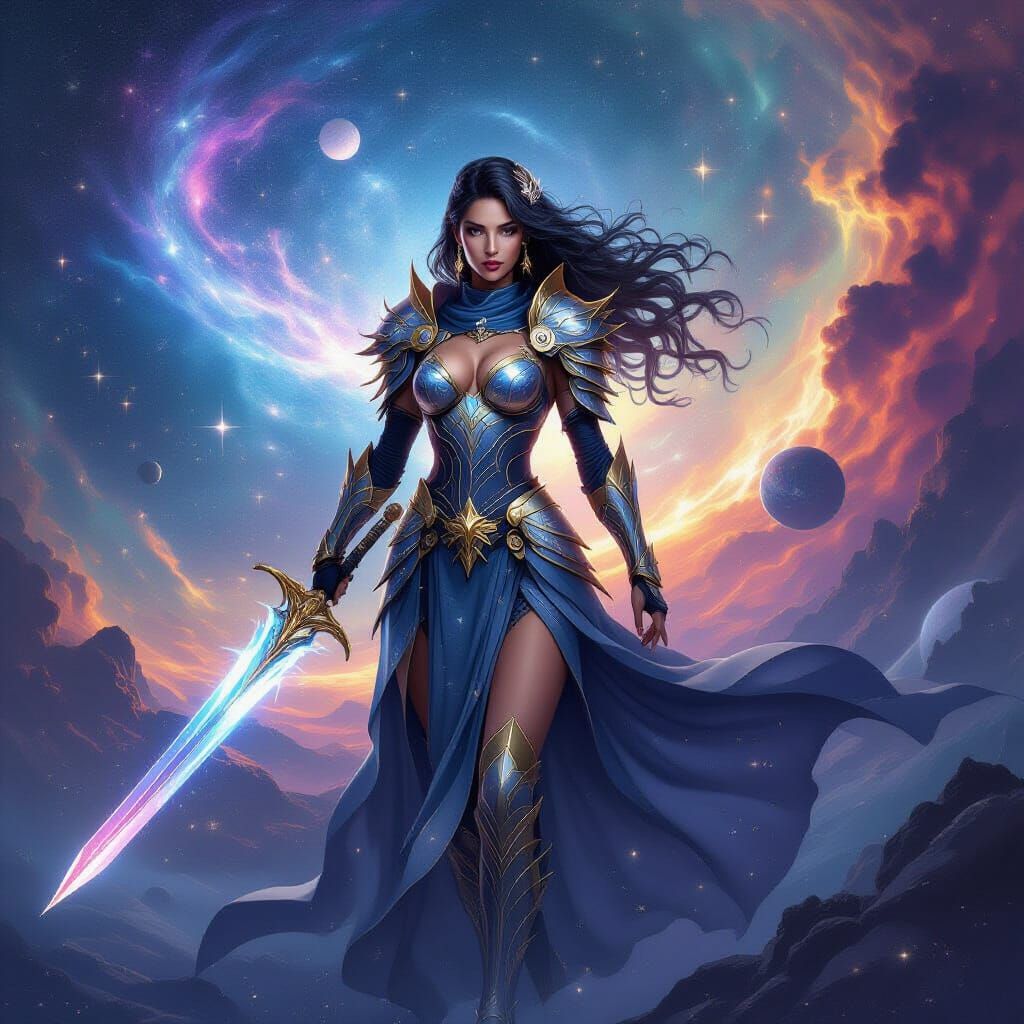 Celestial Warrior Woman Guarding Galaxy