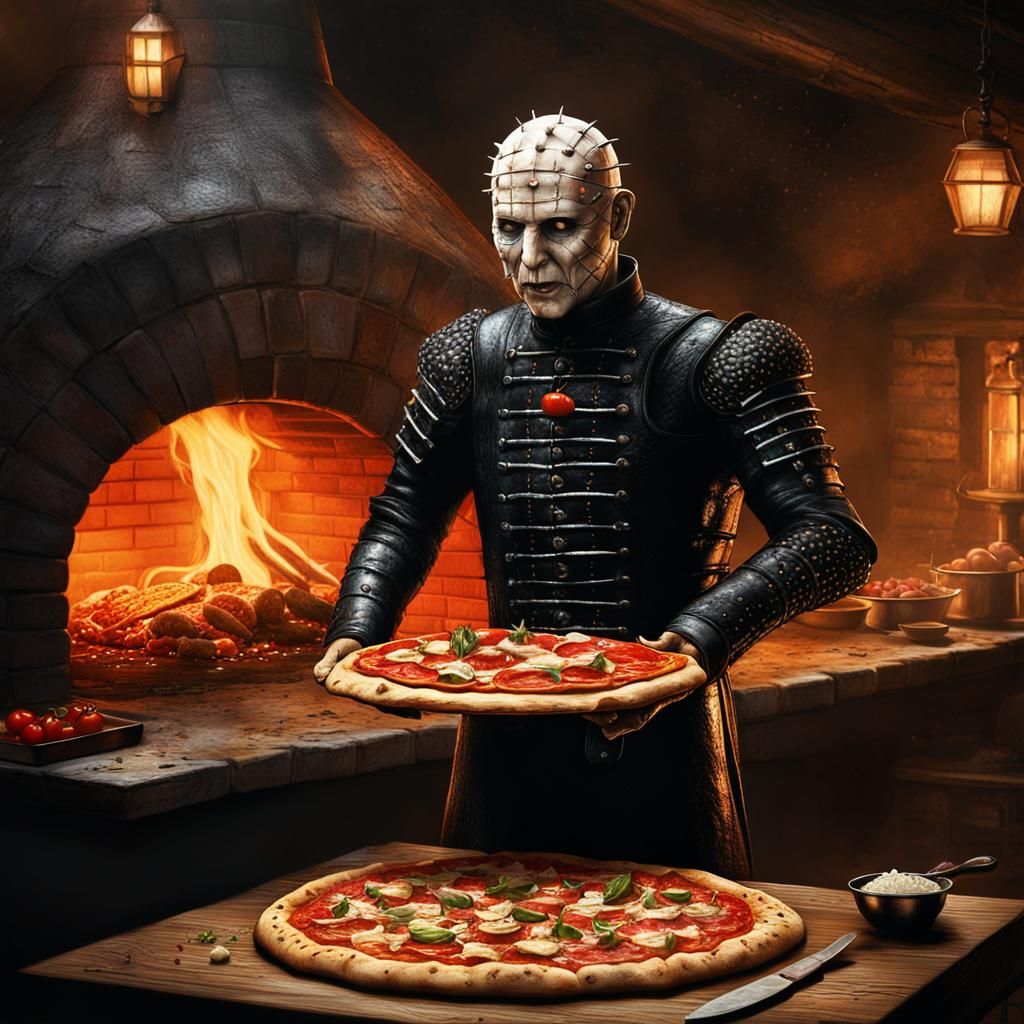 Pinhead as Pizza Maker in Hellraiser Kitchen