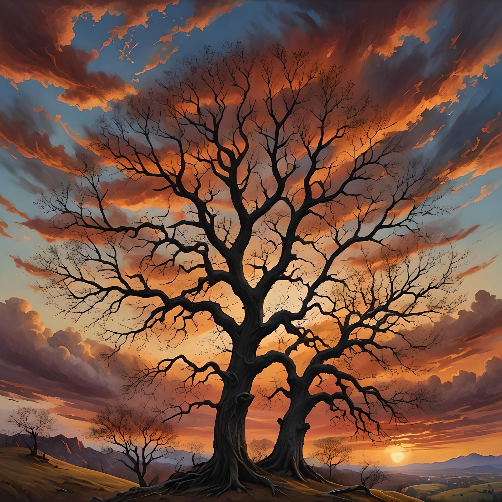 Bare Tree at Sunset: Fantasy Concept Art