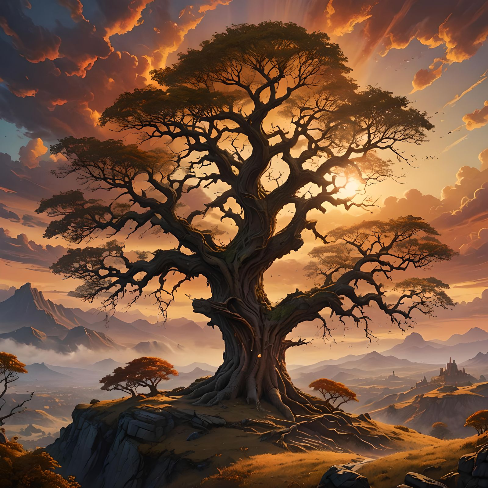 Bare Tree Sunset: Detailed Matte Painting