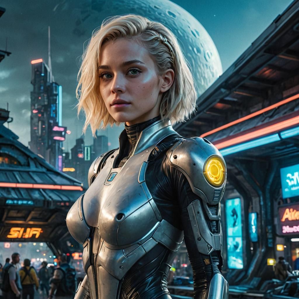 Beautiful Alien in Futuristic Cyberpunk City