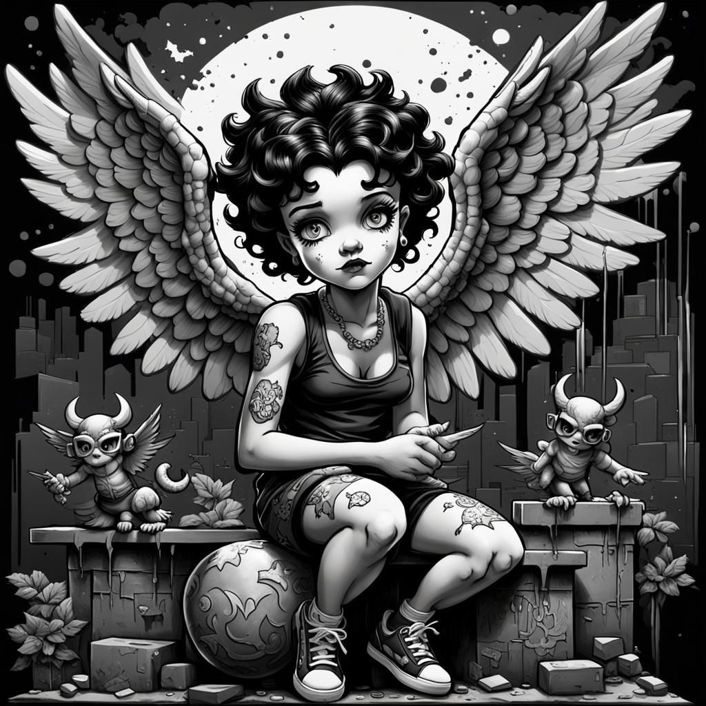 Hip Hop Betty Boop Art in Black and White