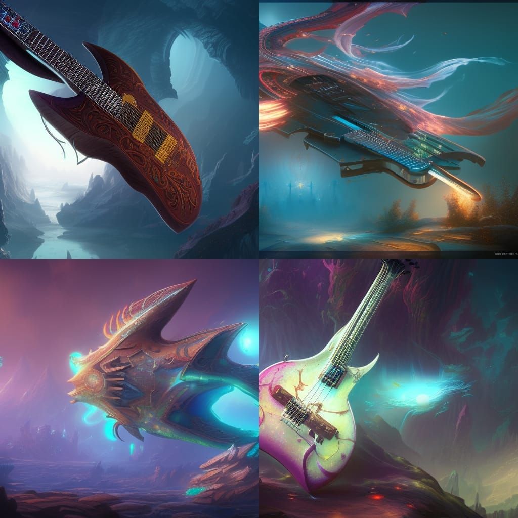 Aquarium Guitar in Detailed Matte Painting Style