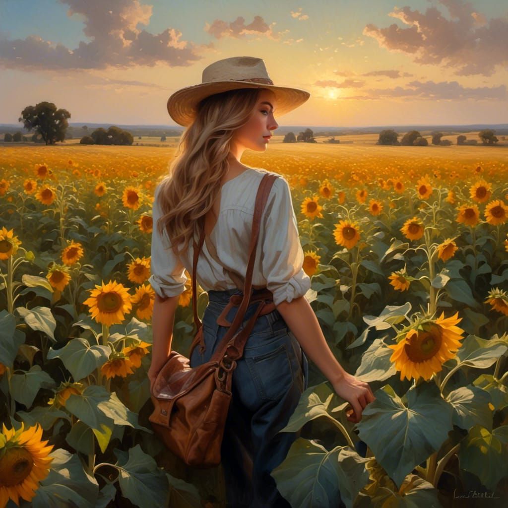 Country Sunrise Over a Sunflower Field in HDR