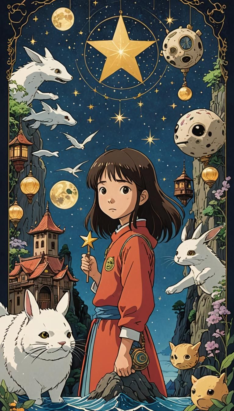The Star Tarot Card in Ghibli Style