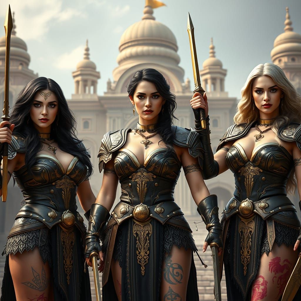 Majestic Persian Warrior Women in Ancient Palace