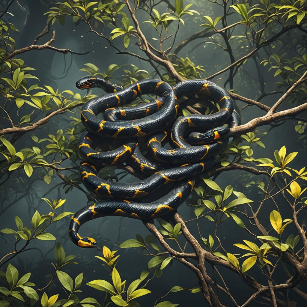 Detailed Sulawesi Black Mangrove Snake in Deep Color