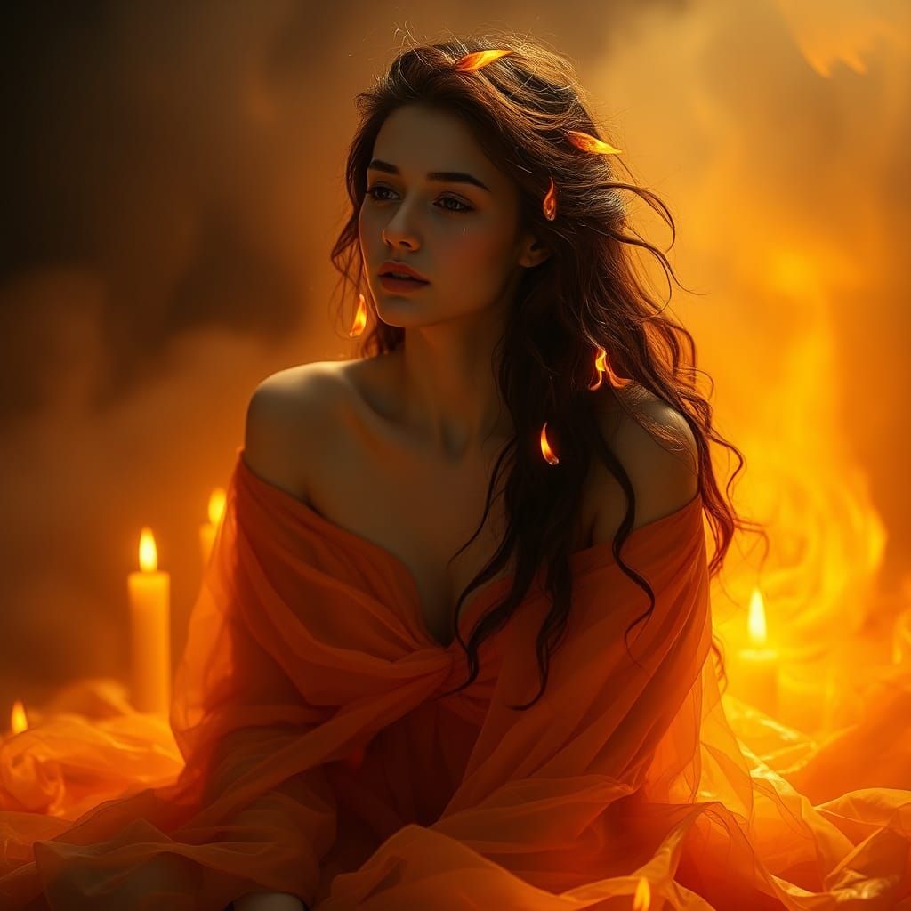 Melting Candle Woman in Warm, Golden Ambiance
