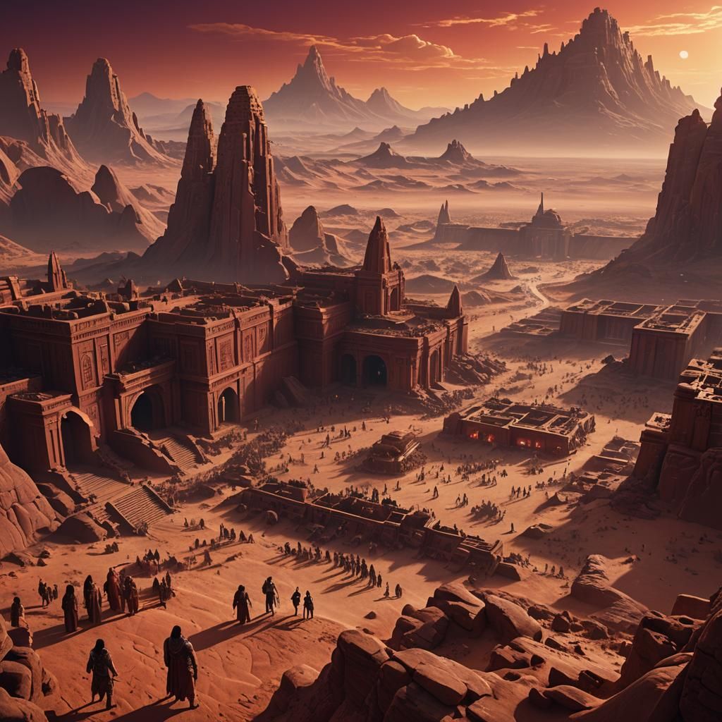 Barsoom Gathering Under Crimson Sky: Cinematic Matte Paintin...