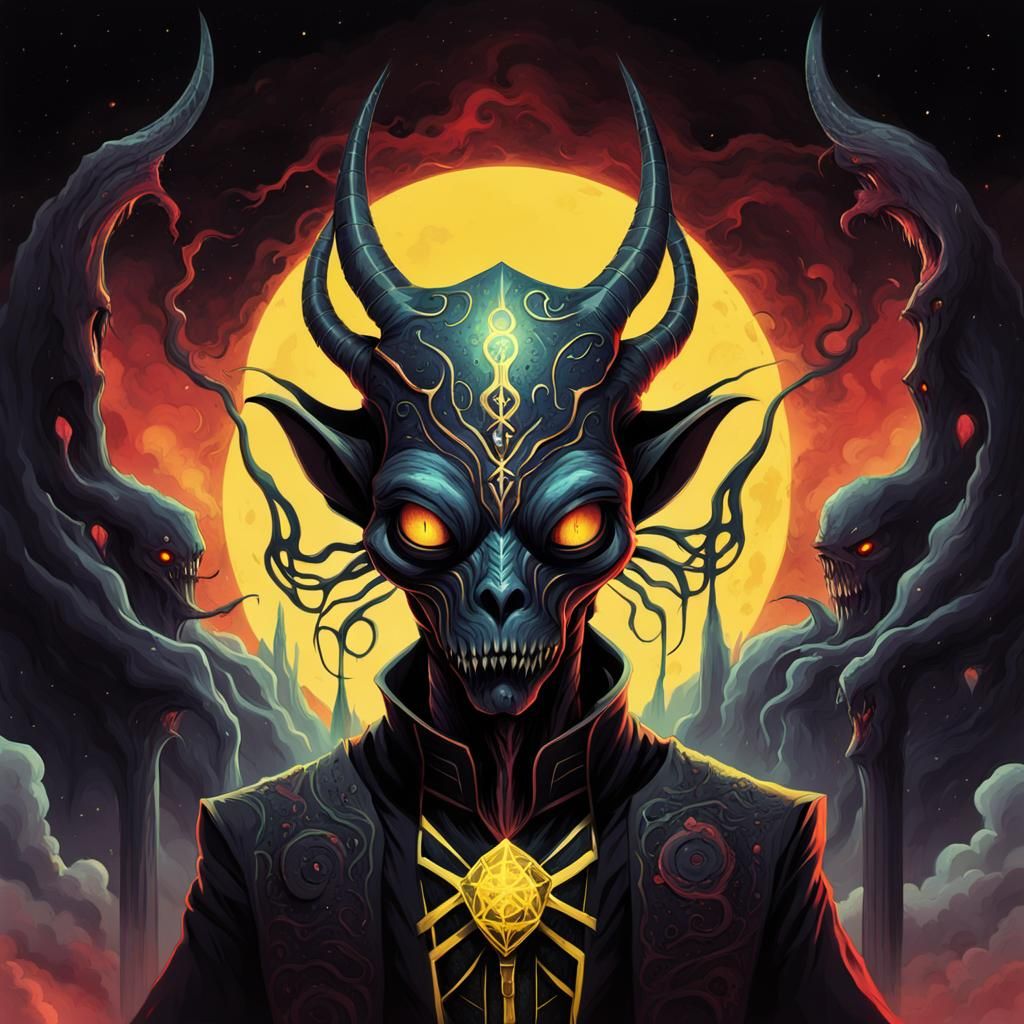 Cosmic Alien God in Surrealist Anime Horror Style