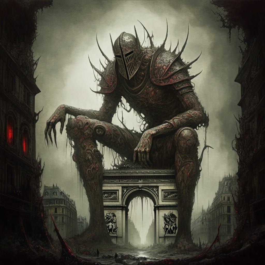 Eerie Post-Apocalyptic Giant Sits atop Ruined Arc de Triomph...