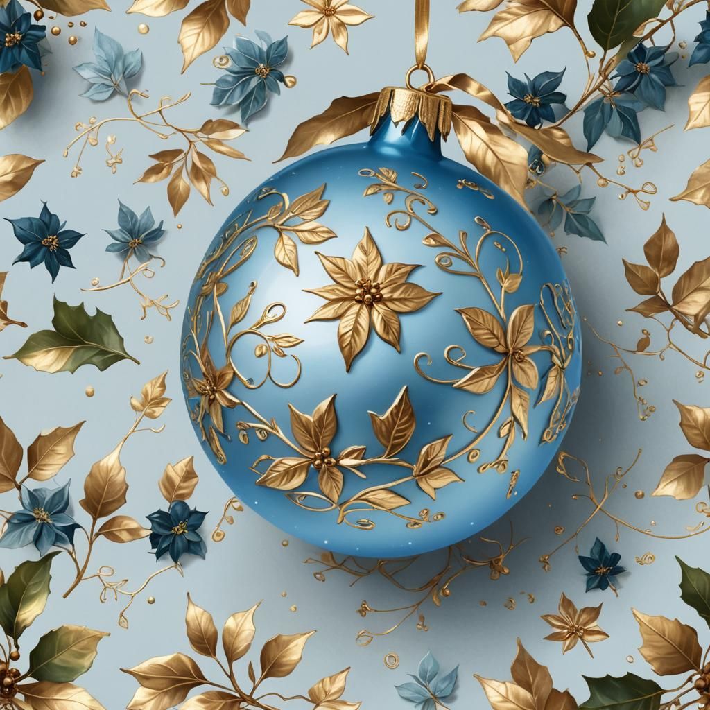 Prompt: a light blue Christmas bauble, decorated with small ...