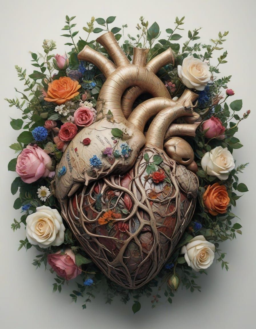 Vibrant Heart in a Thorns and Roses Nest