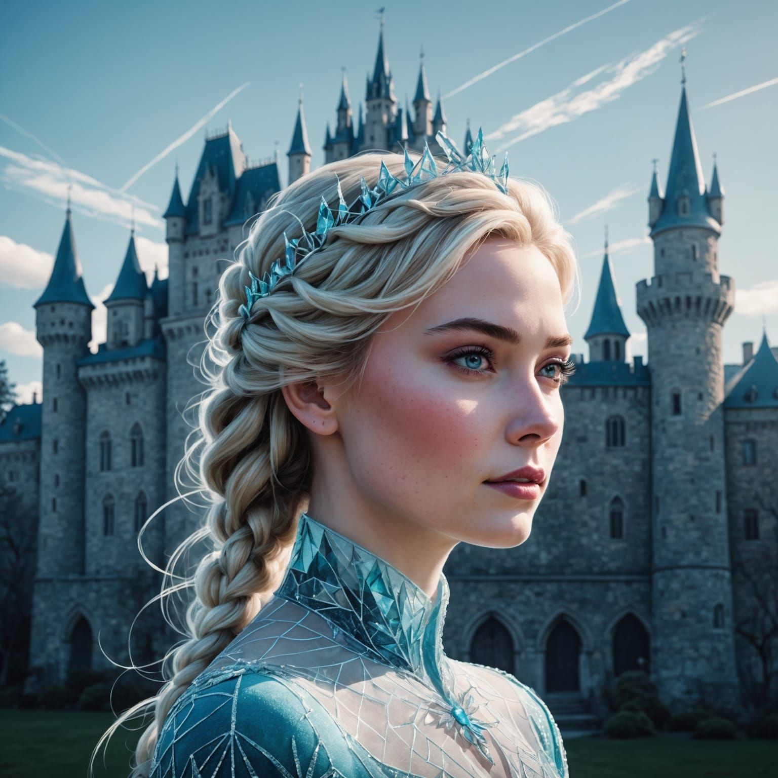 Double Exposure Elsa Portrait with Castle Overlay
