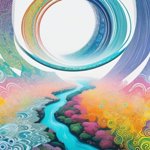 Kaleidoscopic River in Surrealist Digital Art Style