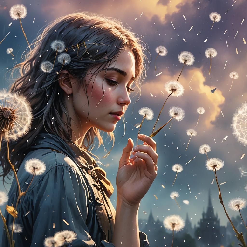 Watercolor Sky Touches Girl's Fingers