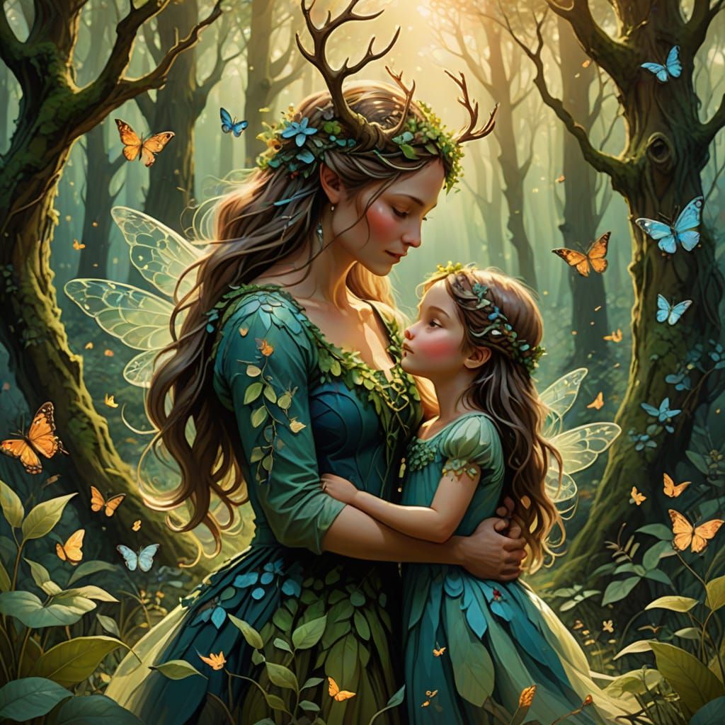 Whimsical Forest Nymph Family in Earthy Tones
