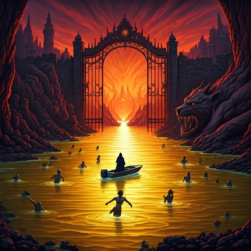 Souls Traverse the River Styx in Oil Painting
