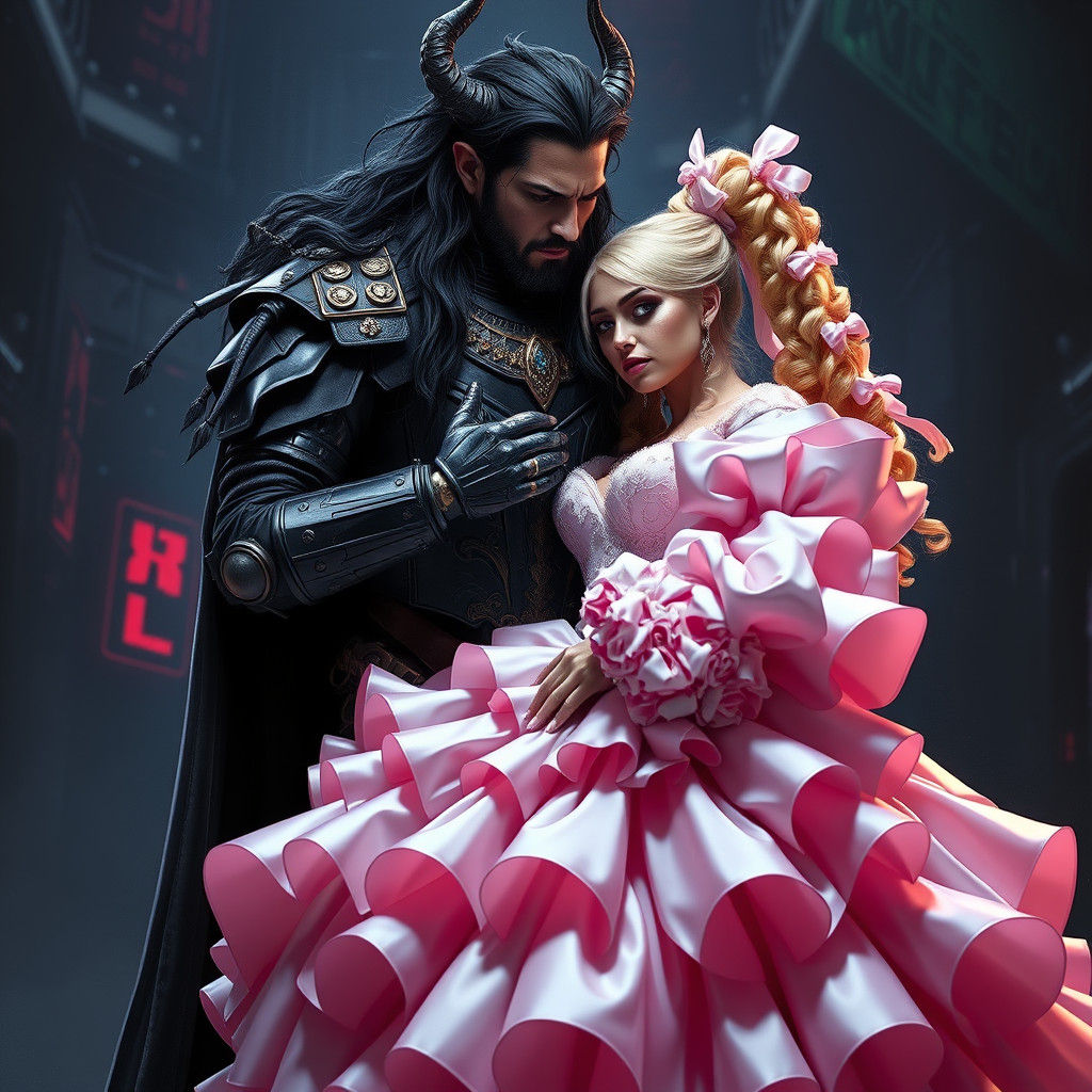 Demon King Corset: Cyberpunk Bride in Dystopian Realm