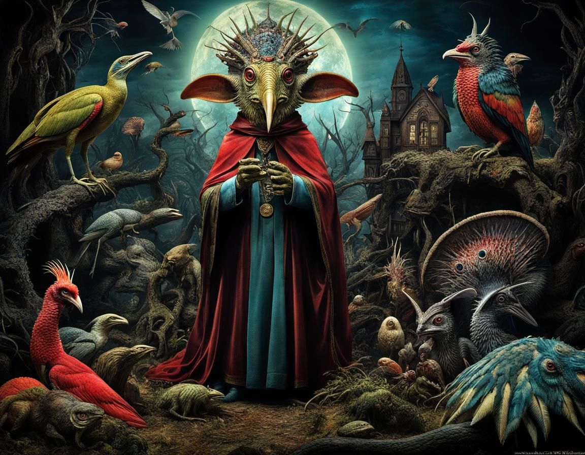 Cryptid Creatures in Surreal Landscape, Visionary Art