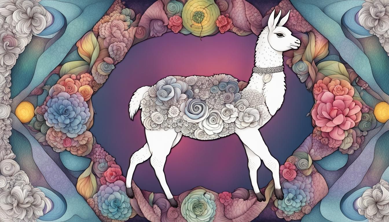 Fractal Llama Quantum Zentangle Harmony