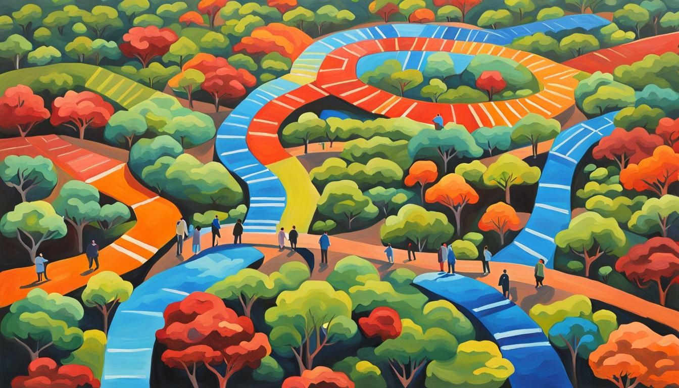 Colorful Pathways: A Gouache Painting of Choices