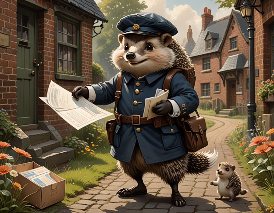 Victorian Hedgehog Postman Illustration