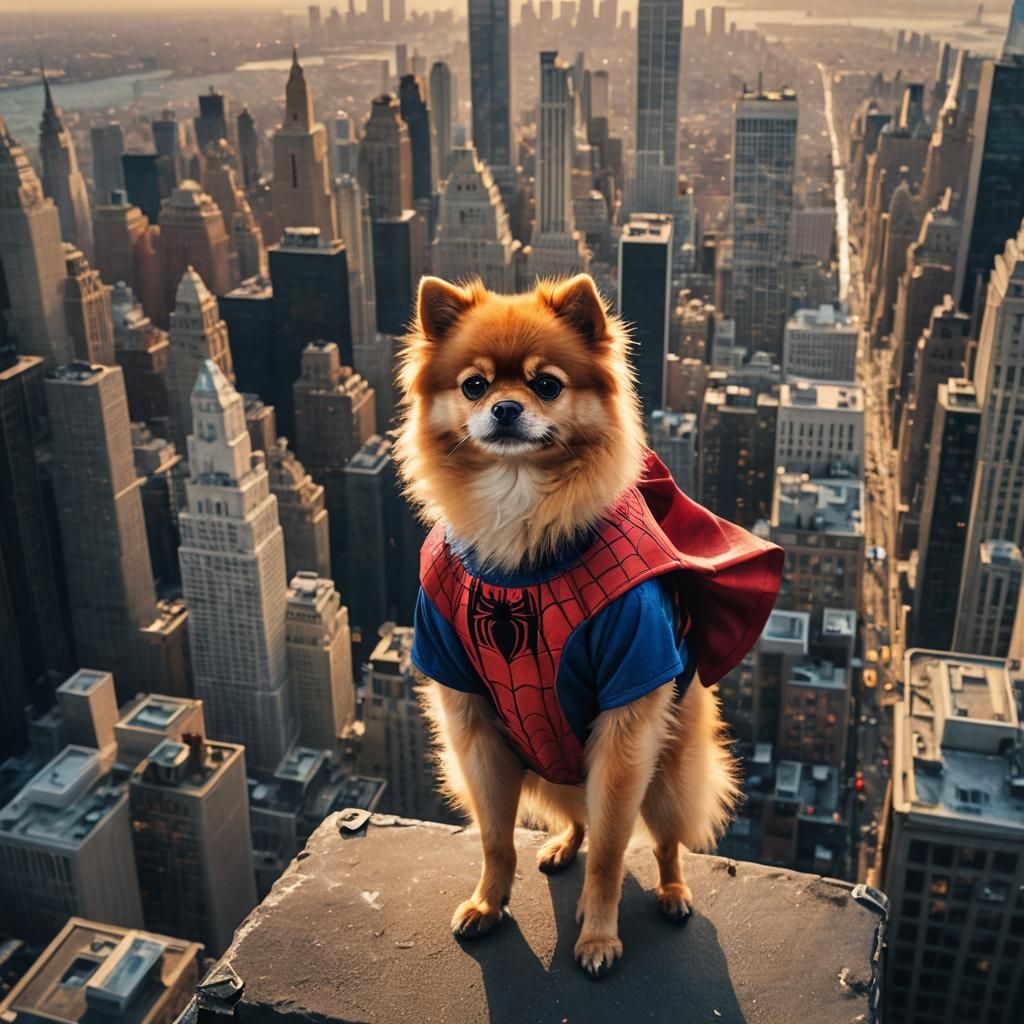 Pomeranian Spider-Man on Gotham Skyscraper, Cinematic