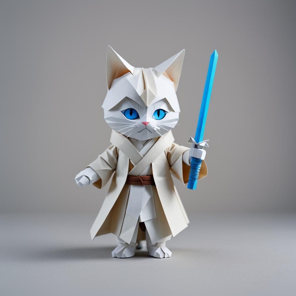Jedi Cat Papercraft with Blue Lightsaber
