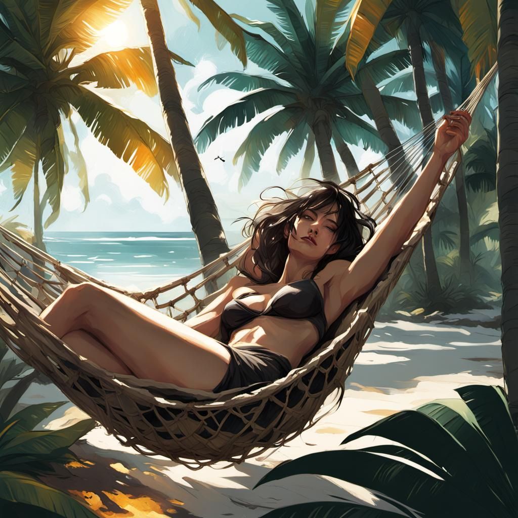 Girl in Hammock: Digital Art Illustration