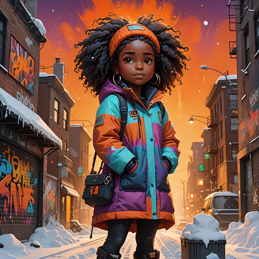 Vibrant Snow Day Scene in Graffiti Art Style