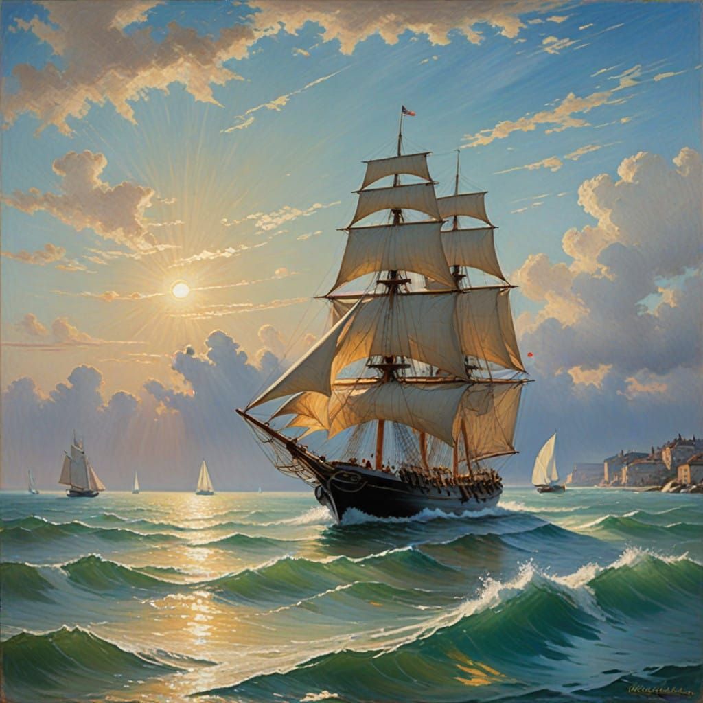 Serenely Sailing Yacht in Majestic Oceanic Setting