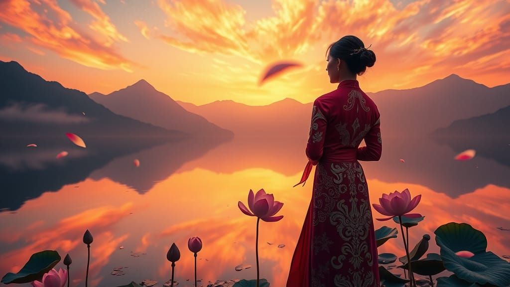 Vietnamese Woman in Áo Dài at Golden Hour