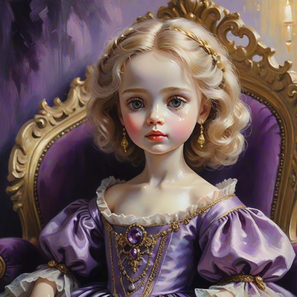 Ethereal Portrait of a Regal Doll in Lavender and Purple