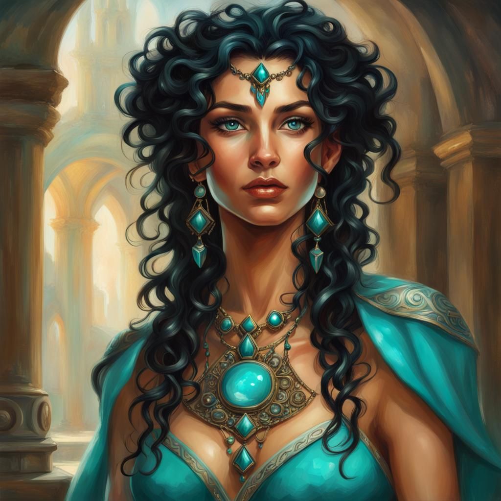 Beautiful Elf with Onyx Eyes: Detailed Oil Painting
