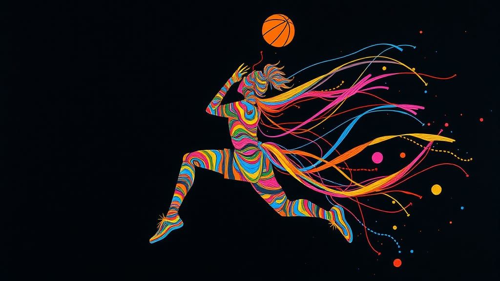 Cat Woman Basketball Player in Abstract Expressionism
