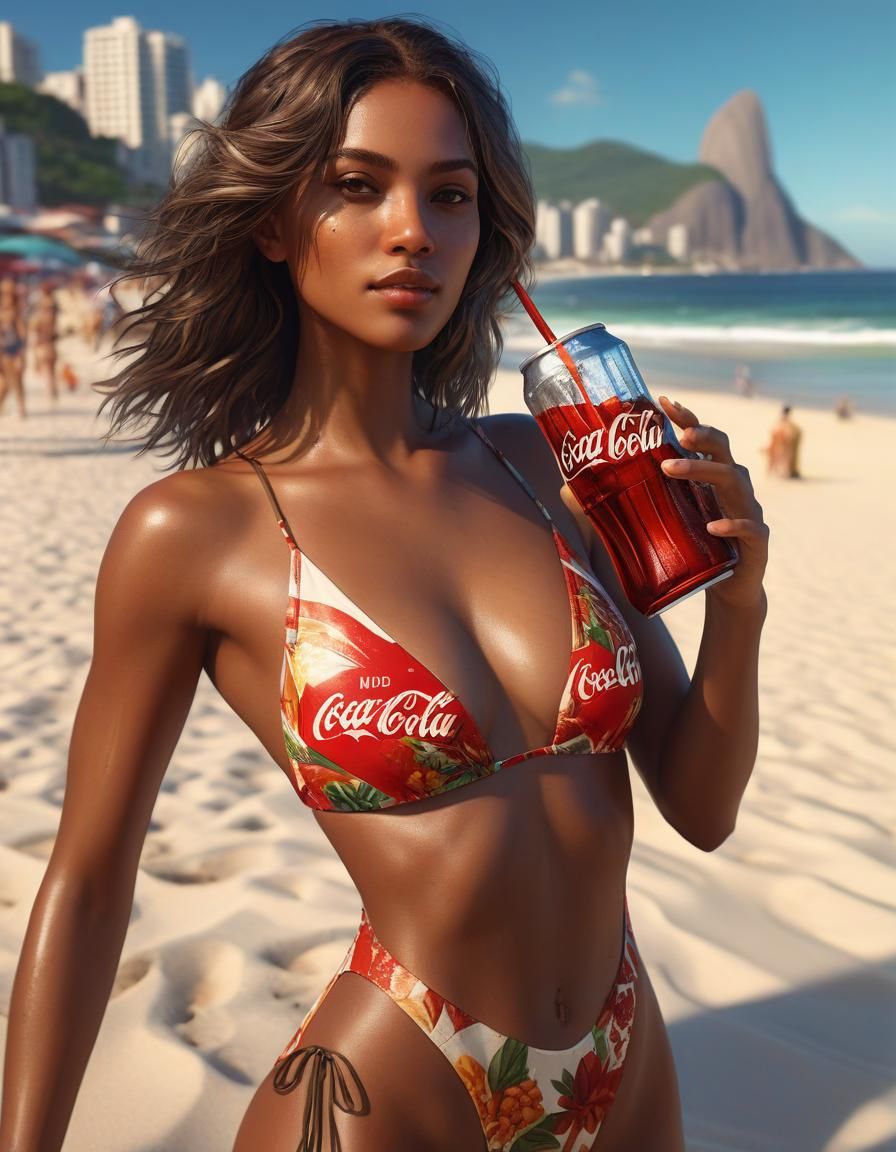 Brazilian girl in Ipanema beach  wearing a Coca Cola swimsui...