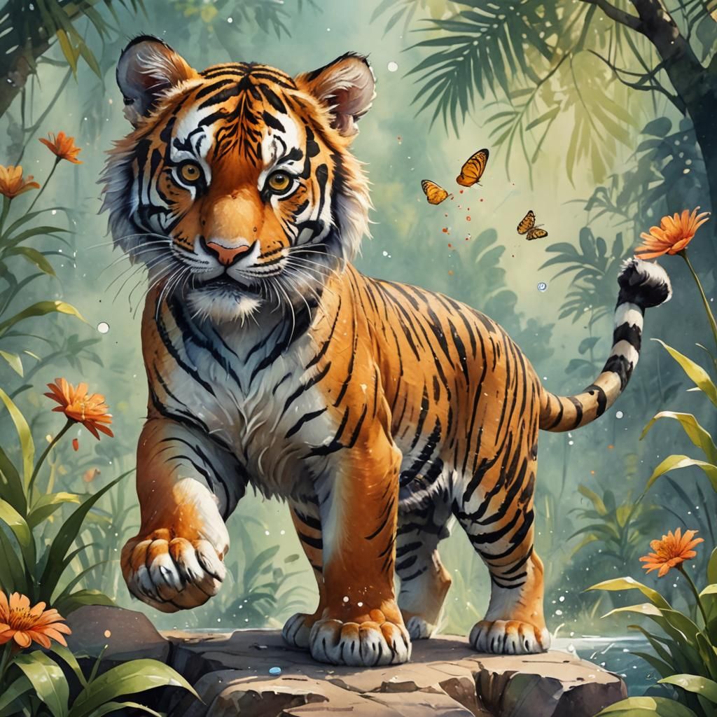 Cute Joyful Tiger Nursery Art: Watercolor Masterpiece