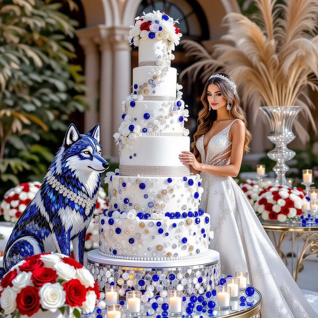 Hyperrealistic Glass Bead Wedding Cake & Sapphire Wolf