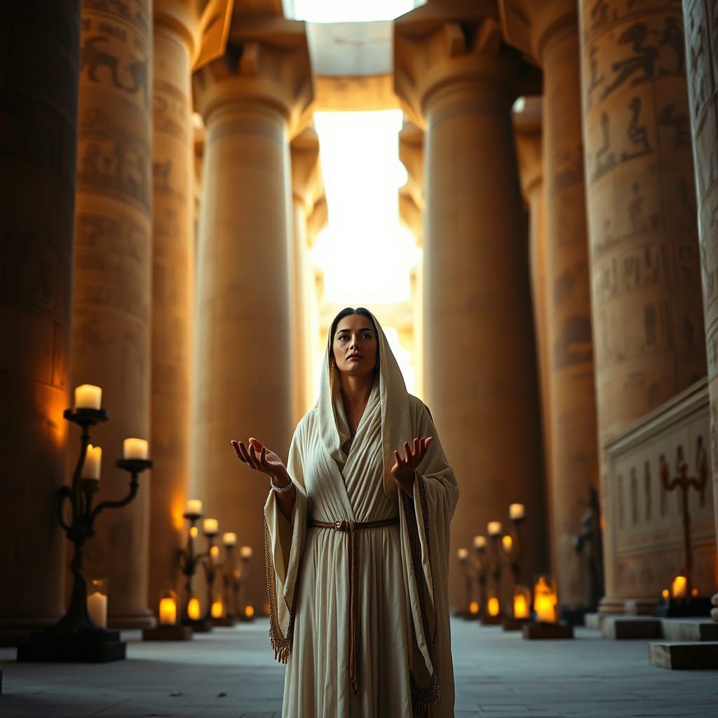 Egyptian Priestess Invokes the Gods in Ancient Karnak Temple